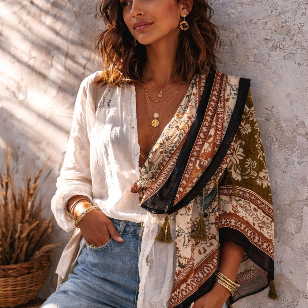 Oversized Paisley Floral Scarf - Soft Acrylic - 72"x32" - Fall/Winter Layering
